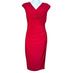 Lauren Ralph Lauren Dress Size 8 Red Fitted Stretch Sleeveless Faux Wrap Classic